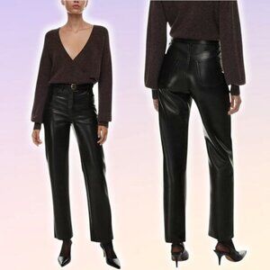 NWT WILFRED Aritzia Melina High-Waisted Vegan Leather Pants Sz 00 Black